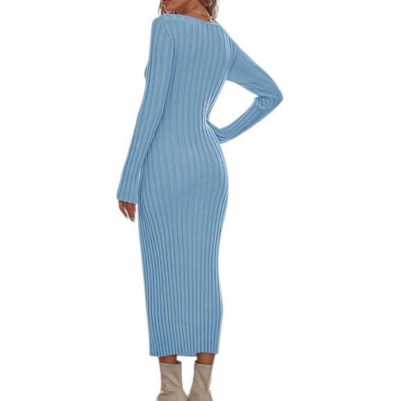 MEROKEETY Bodycon Long Sleeve Dress Light Blue M - Picture 2 of 7